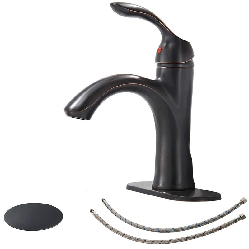 BWE Bathroom Sink Faucet with Drain Assembly with Overflow and Supply Line Single Handle Oil Rubbed Bronze Single Hole Lavatory Basin Mix Tap - Image 1